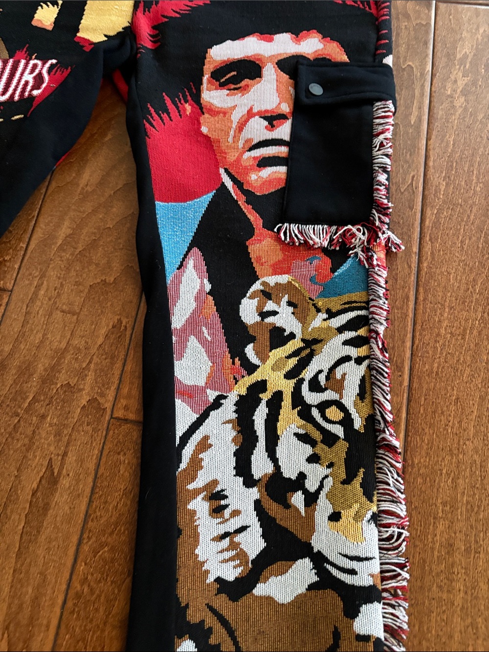 Graphic Tiger & Face Patchwork Joggers in Black, Red, Gold - Picture 5 of 8